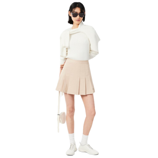 Lacoste Pull maille torsadée détails rayés Femme Blanc