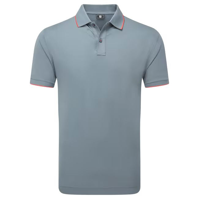 Footjoy polo Pique uni Gris avec rayure sur le col rouge