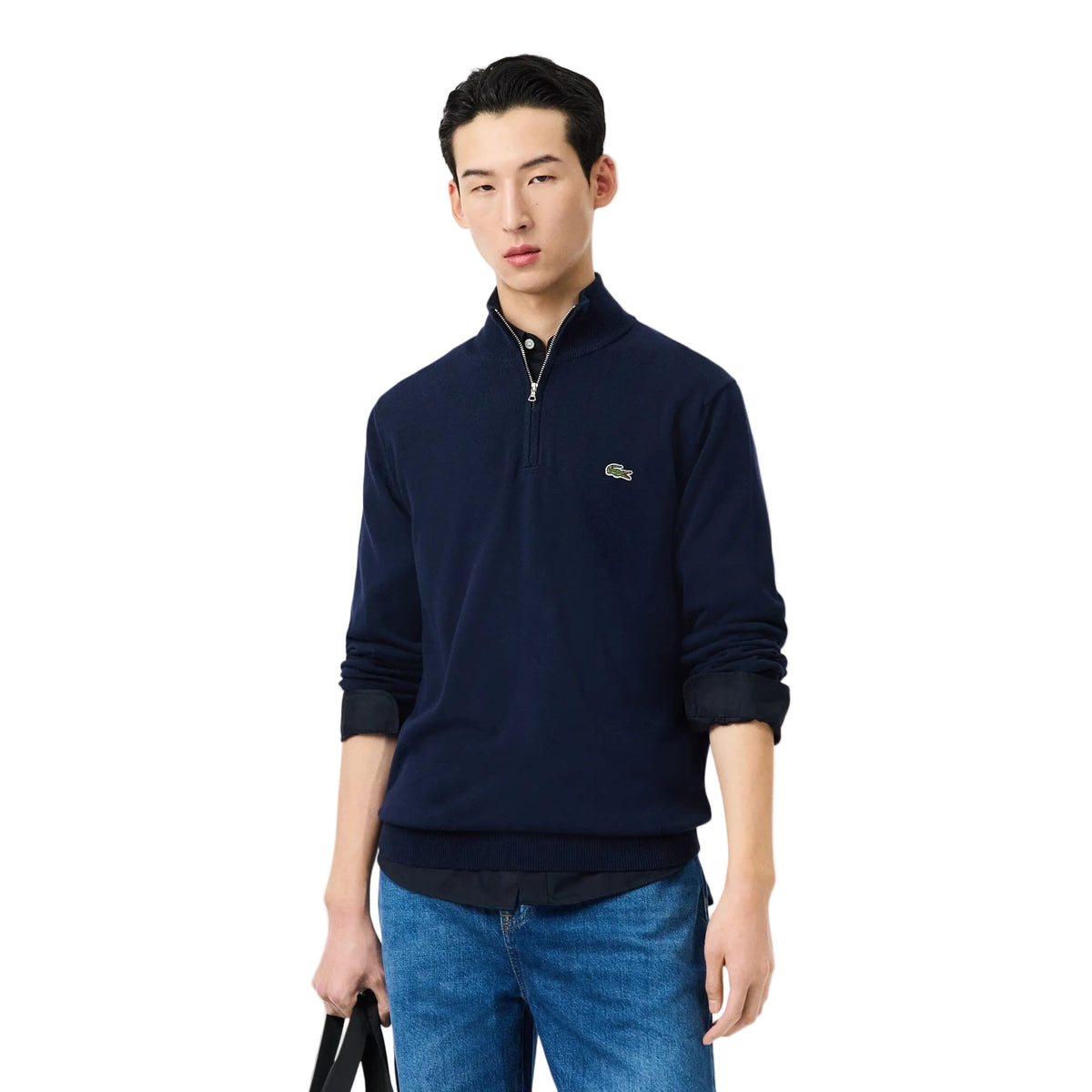 Lacoste Jersey con cremallera algodón liso cuello alto Azul Noche