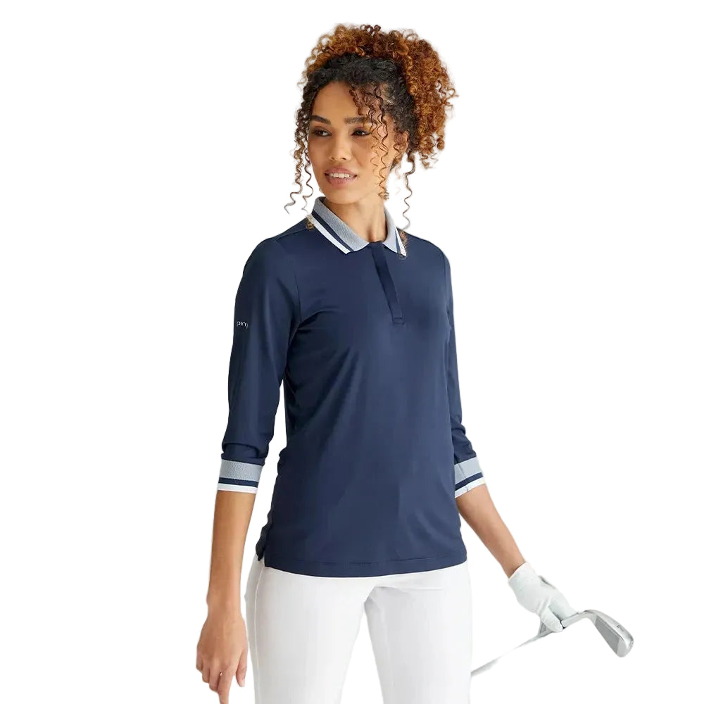Ping Polo Femme à manche 3/4 Lindsey Marine / Blanc