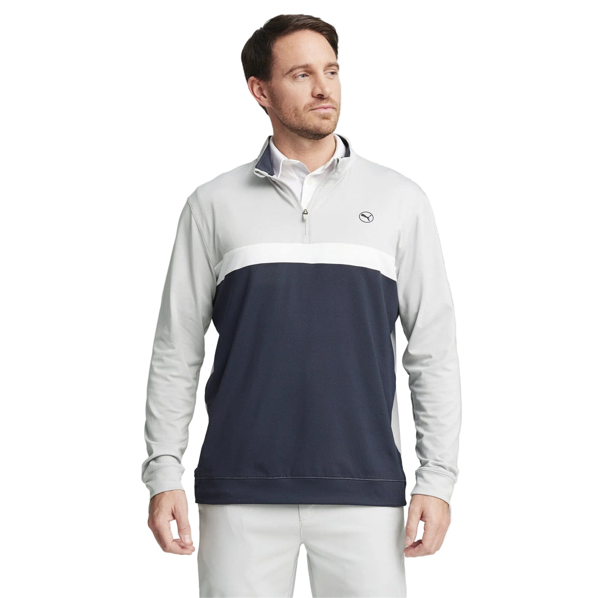 Puma Pull de Golf Pure Colorblock 1/4 Zip Ash Grey deep navy