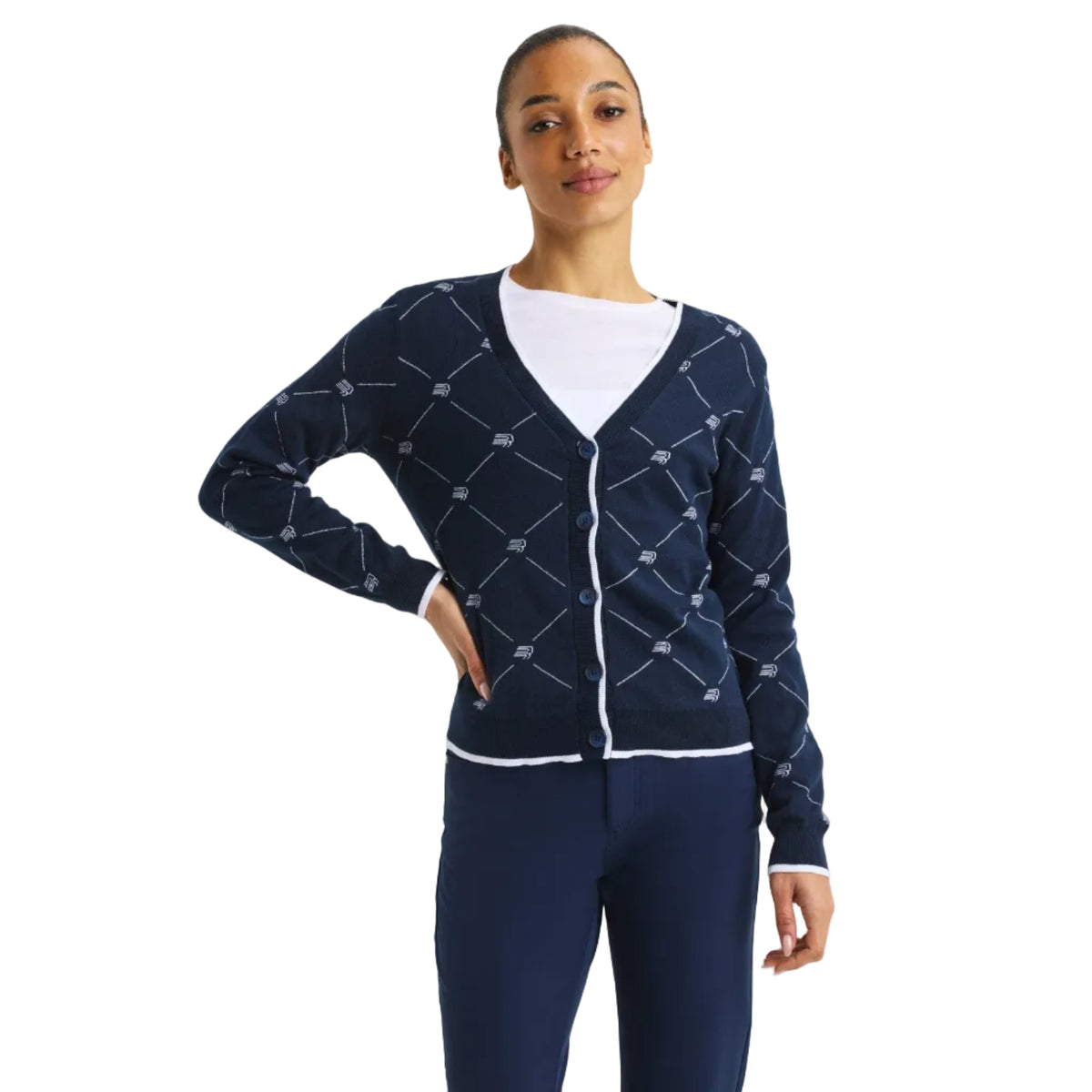 Rohnisch Cardigan R logo R check bleu marine