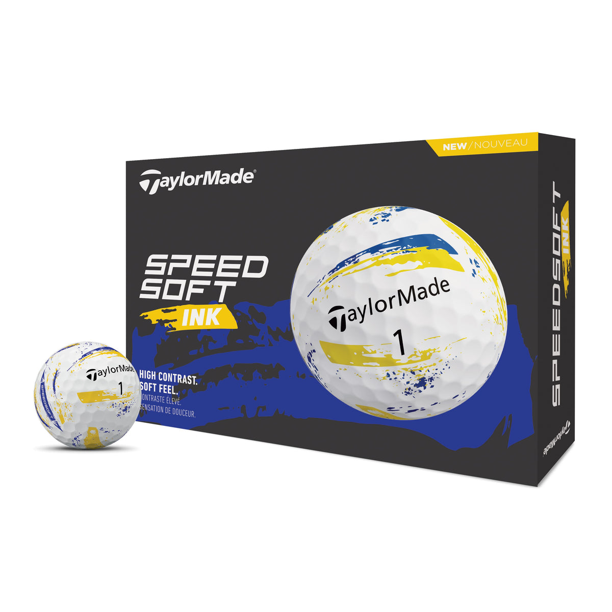 TaylorMade Bolas SpeedSoft Ink Azul/Amarillo 2026 (Caja de 12)