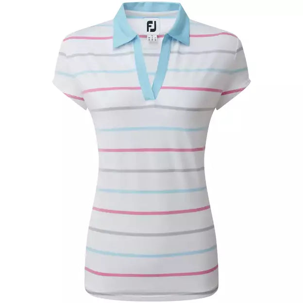 Footjoy Polo Lady Jacquard Ojo de pájaro Blanco Azul