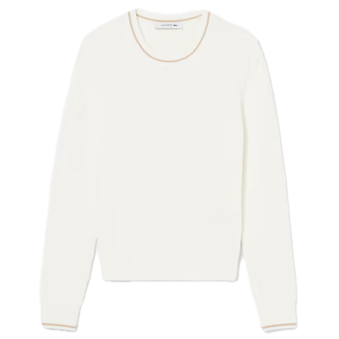 Lacoste Pull maille torsadée détails rayés Femme Blanc