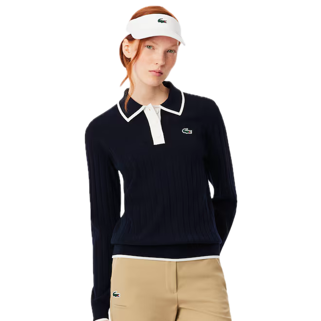 Lacoste Pull Golf col polo stretch Femme Bleu Marine
