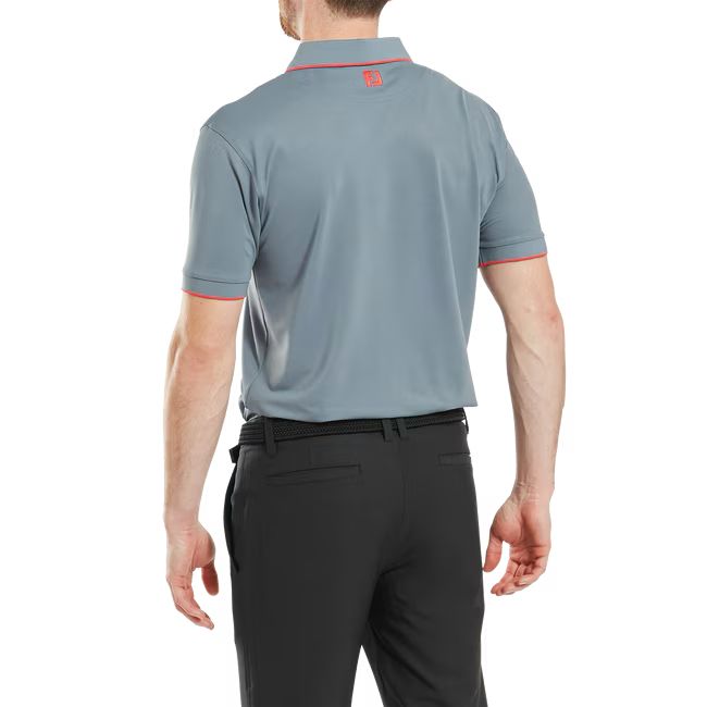 Footjoy polo Pique uni Gris avec rayure sur le col rouge