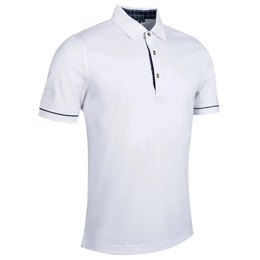 GLENMUIR Polo GORDON en coton double mercerisé Blanc imprimé Tartan
