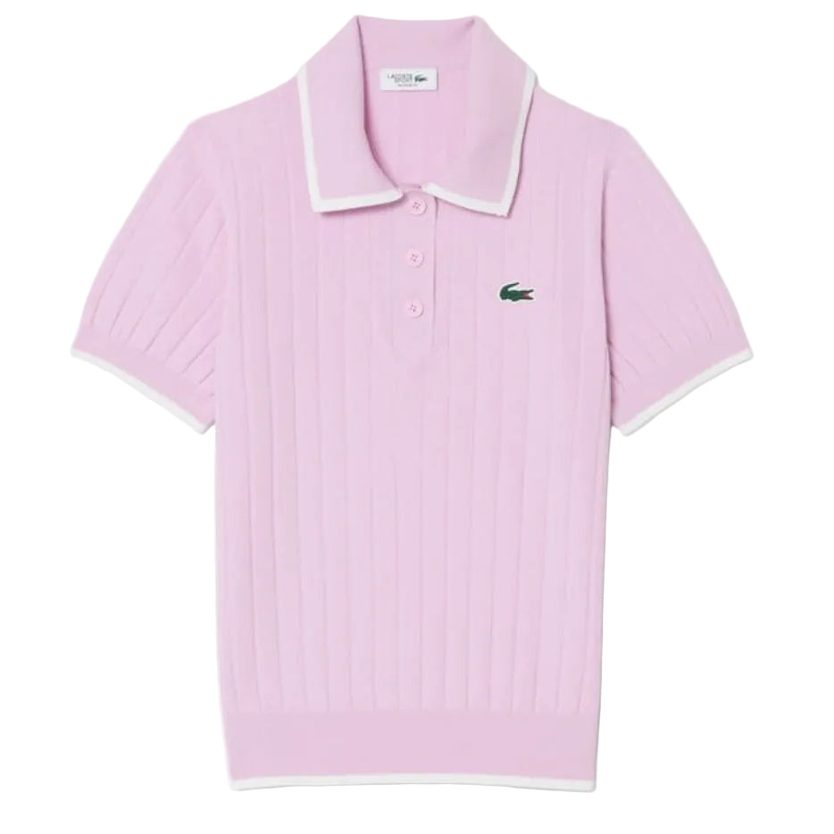 Lacoste Pull Golf col Polo manches courtes Rose Blanc