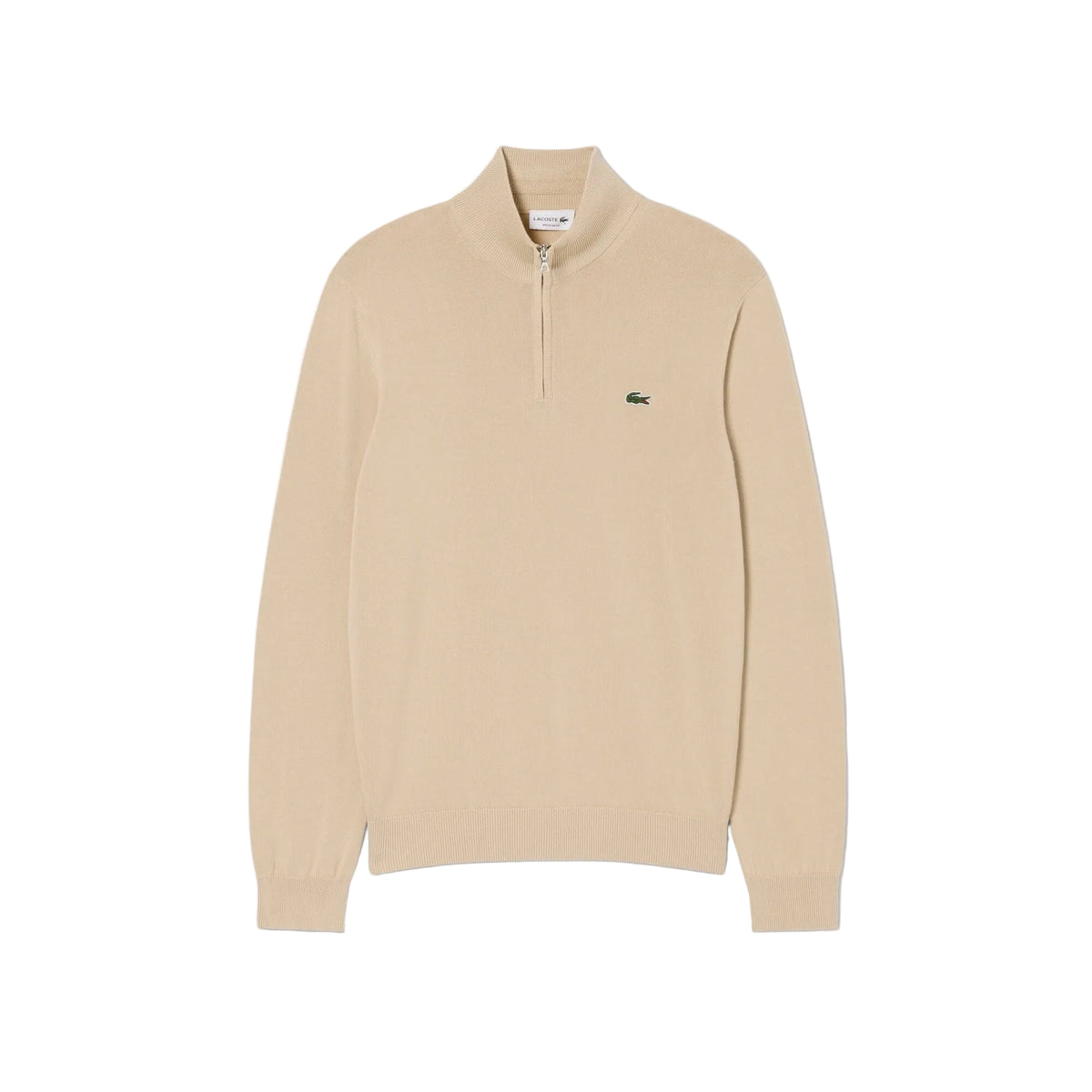 Lacoste Pull zippé coton uni col montant Beige