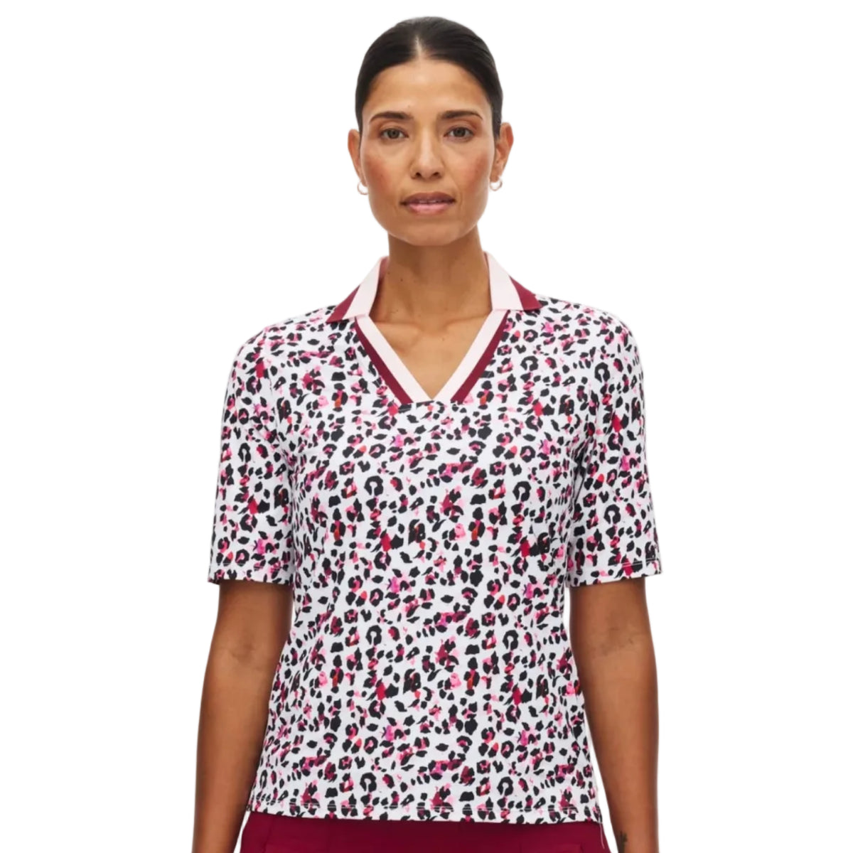 Röhnisch Poloshirt Essential Estampado leopardo rosa bordeaux - GolfCenter.fr