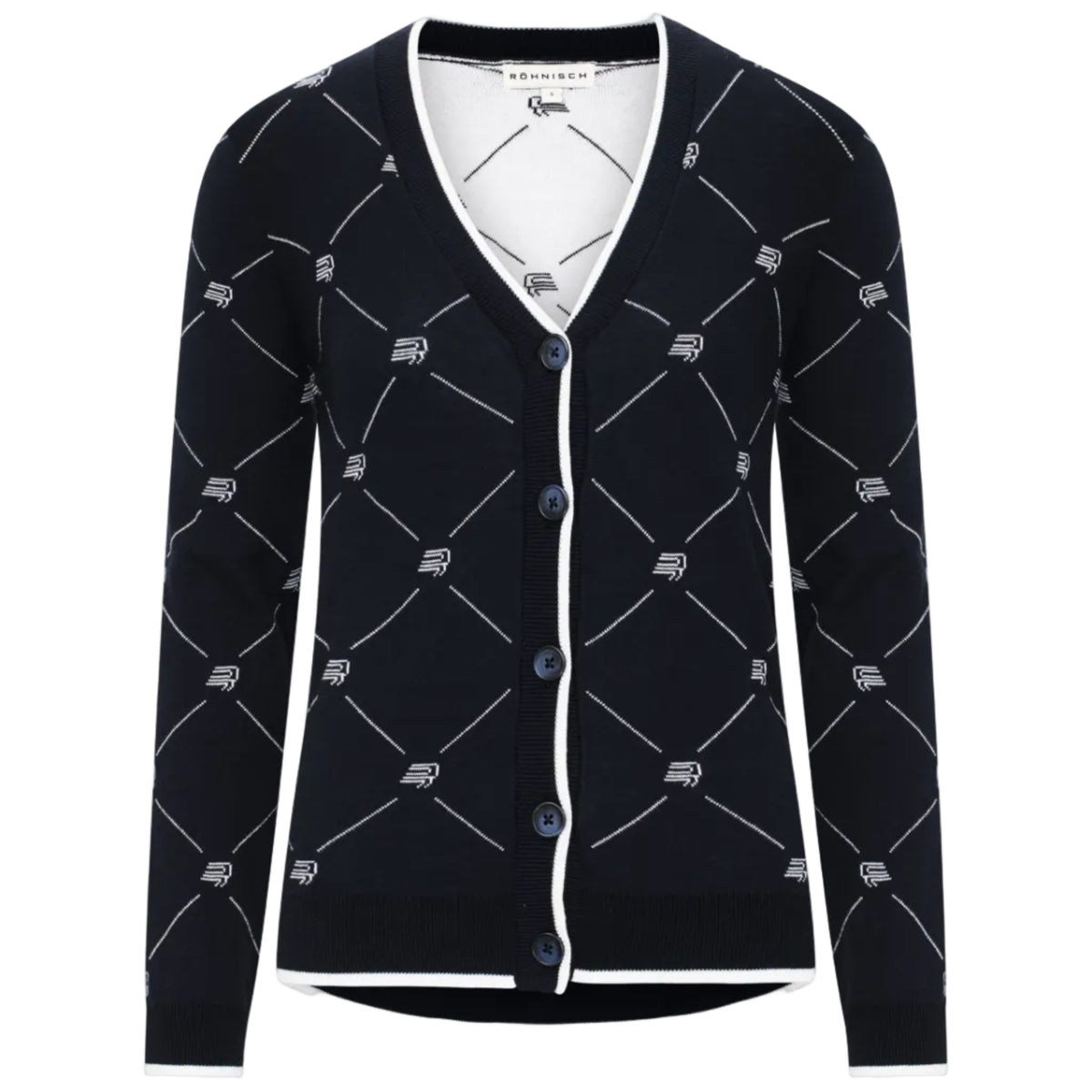 Rohnisch Cardigan R logo R check bleu marine