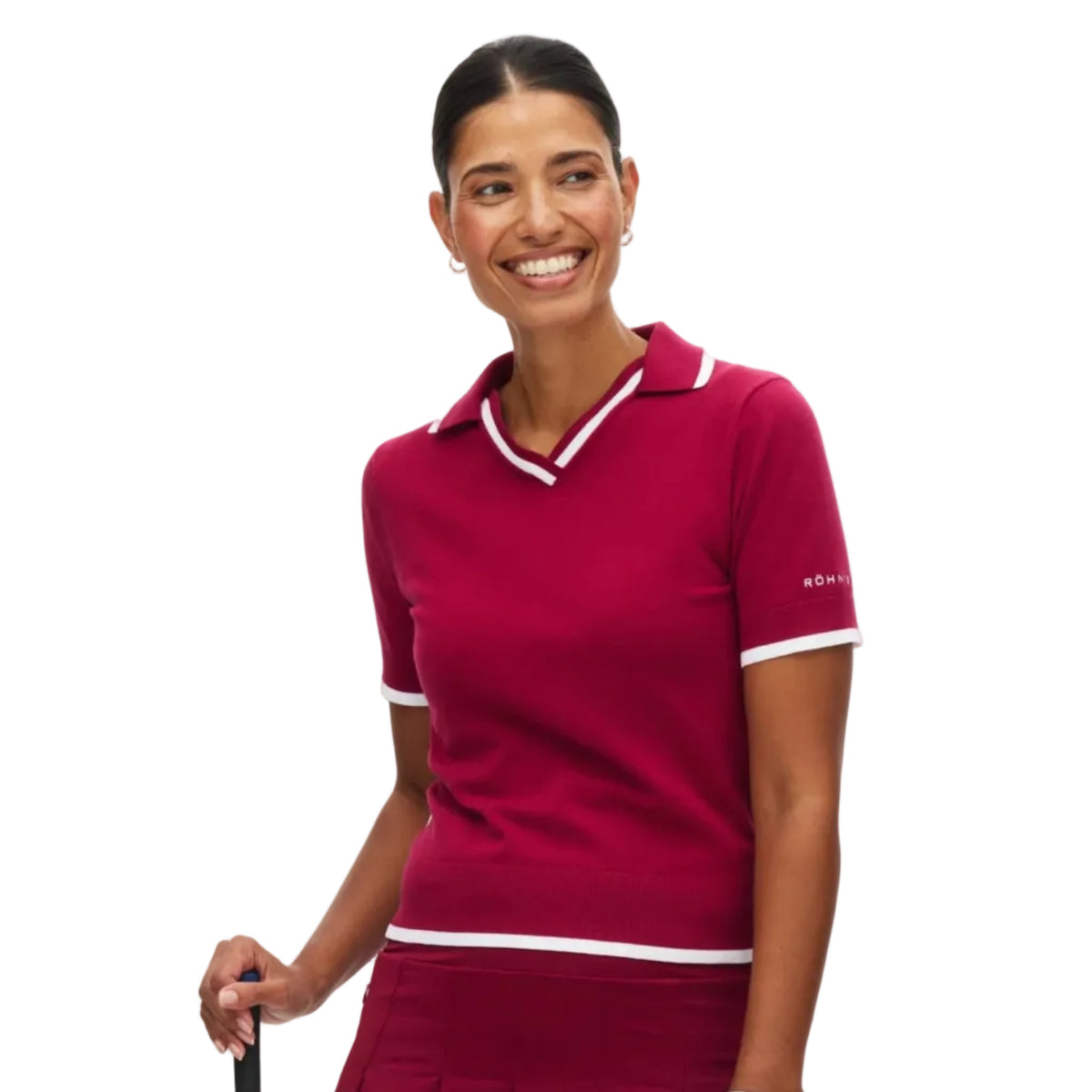 Röhnisch SWING KNITTED Poloshirt en punto Bordeaux/Blanco