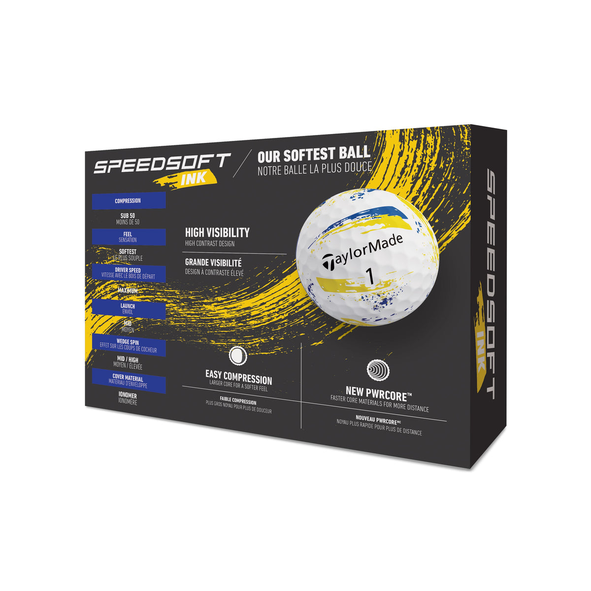 TaylorMade Bolas SpeedSoft Ink Azul/Amarillo 2026 (Caja de 12)