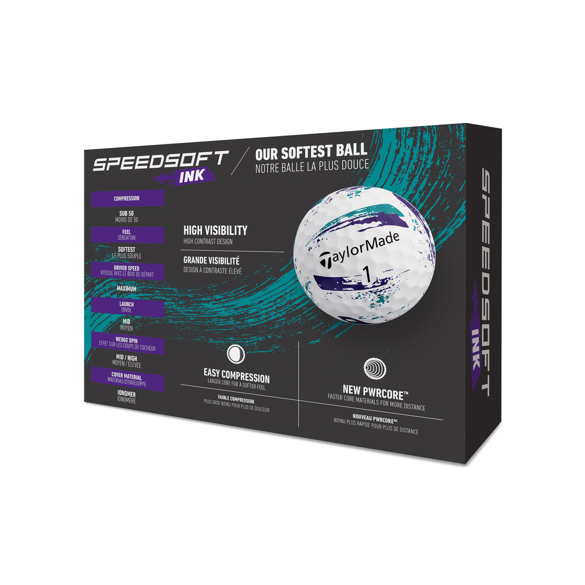TaylorMade Bolas SpeedSoft Ink Morado/Turquoise 2026 (Caja de 12)
