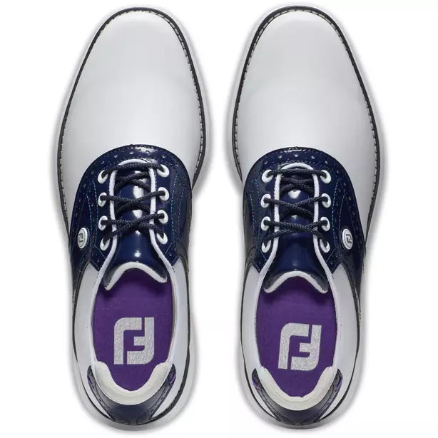Footjoy Traditions spikeless LADY Blanca Navy morado