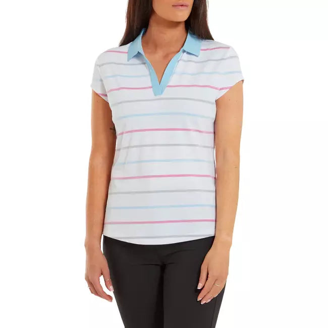 Footjoy Polo Lady Jacquard Ojo de pájaro Blanco Azul